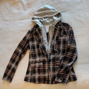 Liverpool Plaid Blazer with Gray Hoodie